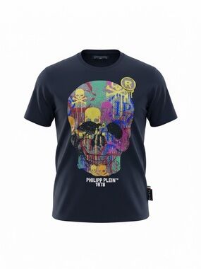 Philipp Plein Black Rhinestone Skull Graphic Tee Mens XXL NWOT Luxury Rare